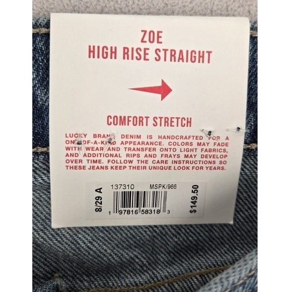 Lucky Brand Zoe High Rise Crop Straight 8/29 Jeans NWT Decorative Studs - Picture 5 of 13